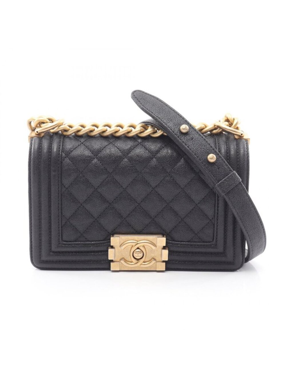Chanel Shoulder Bag Boy Small Black Caviar Leather Chain